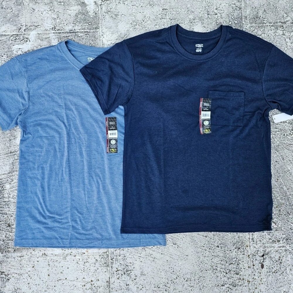Athletics Works Men Tee Crew Neck Short Sleeve Navy Blue Light Blue Size S Lot 2